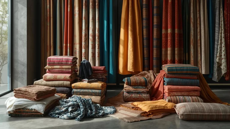 Traditional fabrics in India displayed in rich colours showcasing India’s diverse textile heritage