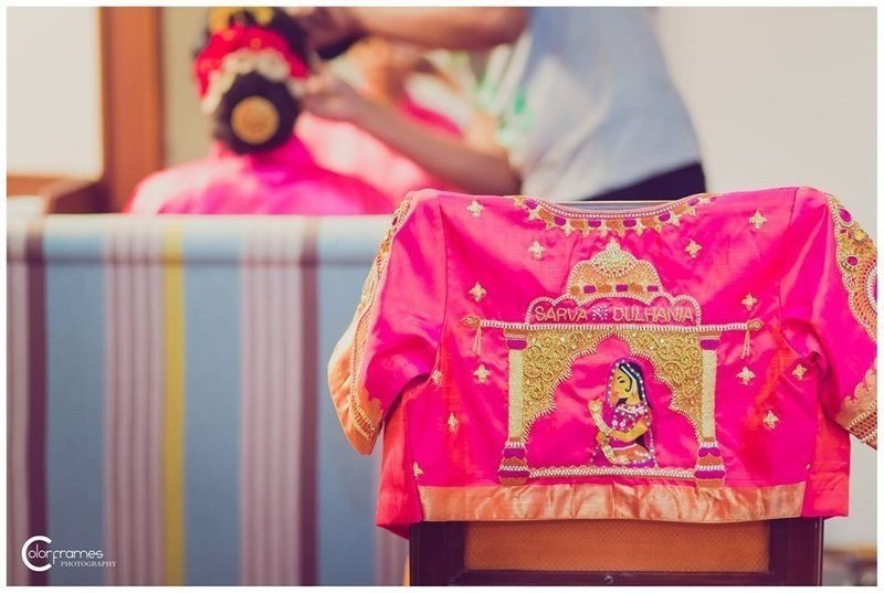 lehenga blouse design with groom's name