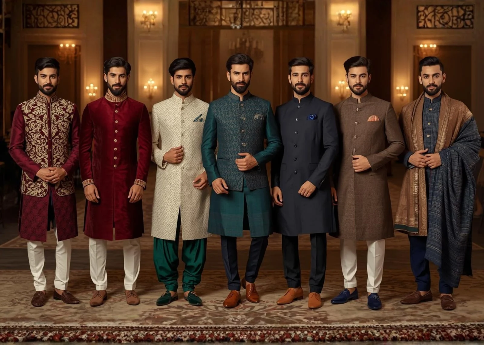 Winter wedding outfit ideas for Indian men featuring sherwanis, achkans and layered ethnic wear